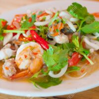 Spicy salad seafood with glass noodle